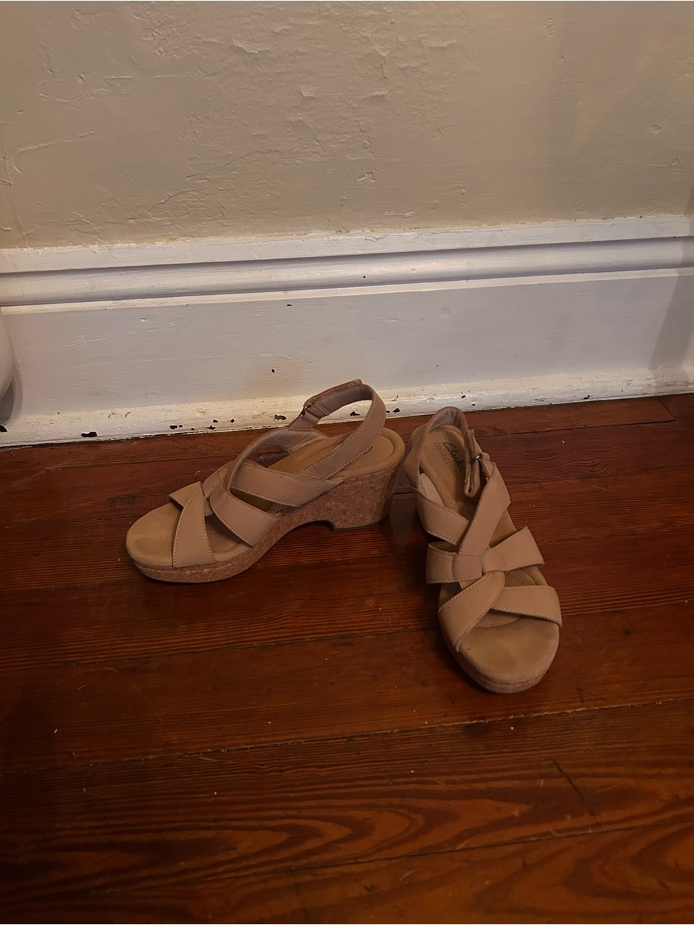 Clarks Beige/Tan Cork Wedge Sandals